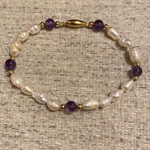Ballou & Co. freshwater pearl, 14k & amethyst bead bracelet